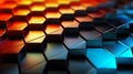 A close up of an abstract colorful shiny hexagon pattern