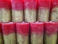 Close-up of abstract decorative multi-colored candles for interior decoration Royalty Free Stock Photo