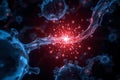 Microscopic view of a vibrant neural network firing with energy Royalty Free Stock Photo