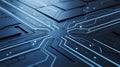 Close up of an abstract illuminated computer processor circuit board in blue Royalty Free Stock Photo