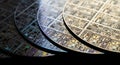 Close-up of Silicon Wafers with Integrated Circuits Royalty Free Stock Photo