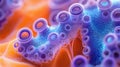 Close-up abstract macro of vibrant coral surface with textured patterns and circular structures