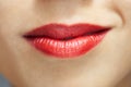 Close up abstract portrait of a beautiful caucasian girl. Smiling lips with red lipstick Royalty Free Stock Photo