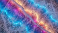 Abstract Macro View of Cracked Ice with Bubbles and Vibrant Rainbow Light Refractions Creating a Cosmic Effect Royalty Free Stock Photo