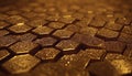 Golden hexagonal surface with sparkling glitter and shallow depth of field Royalty Free Stock Photo