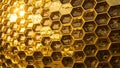 Golden Hexagonal Honeycomb Pattern with Sunlight Reflection Royalty Free Stock Photo