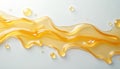 Close-up abstract view of viscous golden honey dripped on white surface. Natural golden liquid forms intricate fluid patterns, Royalty Free Stock Photo