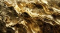 Close-up of an abstract wave with a flat surface, styled in glossy gold. Features photobashing, shiny reflective