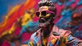 Close-up Action Painting Statue With Dark Sunglasses On Colorful Background Royalty Free Stock Photo