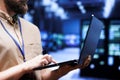 Admin checks crypto mining farm servers