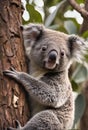 an adult koala marsupial perched on a tree trunk