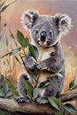 a koala marsupial sitting on a tree branch
