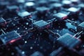 Close-up of advanced blockchain cubes connected by chains, symbolizing secure digital transactions