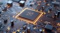 Close-up of Advanced Circuit Board with Glowing Chip