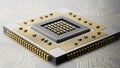 Close-up of Advanced CPU Chip on Modern Circuit Board Royalty Free Stock Photo