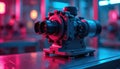 Close-up of advanced machine vision system with dual lenses. Precision engineering equipment used in modern automated production Royalty Free Stock Photo
