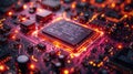 Close-up of advanced microchip with glowing circuits - generative ai