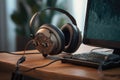 close-up of advanced neural headset on table