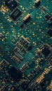 Close-up on an Advanced Printed Circuit Board, Illuminating the Complex World of Technology