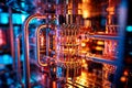 Close-Up of Advanced Quantum Computing Hardware with Vibrant Lights. Generative AI
