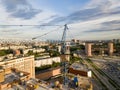 Aerial view of a new modern house under construction with a blue Royalty Free Stock Photo