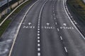 Close up aerial view of N31 M50 road signs on M50 road in Dublin, Ireland. Empty motorway during Level 5 COVID lockdown Royalty Free Stock Photo