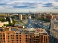 Aerial view of a new modern house under construction with a blue Royalty Free Stock Photo