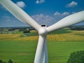 Close up aerial view of a wind turbine in a rural location Royalty Free Stock Photo