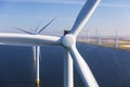 Aerial view of wind turbines at sea, North Holland