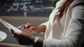 Close up of african american business woman`s hands holding contract and pen