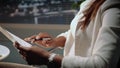 Close up of african american business woman`s hands holding contract and pen Royalty Free Stock Photo