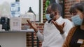 Close up of african american man explaining addiction and mental health problems at aa meeting Royalty Free Stock Photo