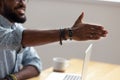 Close up African American man extended hand for handshake Royalty Free Stock Photo