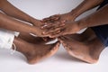 Close up African American man and woman hand touching holding together isolated on white background for love and healing