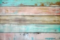 Close up of aged distressed painted wood boards in mulit-colors