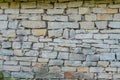 Close-up of an aged dry-stack stone wall in a Central European village, under overcast lighting. a Royalty Free Stock Photo