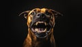 Close-up of an aggressive dog baring its teeth against a black background. The intense expression and sharp teeth Royalty Free Stock Photo