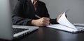 Close-up of the agreement document being signed. Business contract of young businesswoman Royalty Free Stock Photo