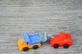 Truck toy model on wooden floor Royalty Free Stock Photo