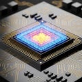 A close-up of an AI-generated image representing a computer microchip Royalty Free Stock Photo