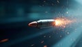 AI stamped bullet exploding with sparks and futuristic motion blur AI Generated Royalty Free Stock Photo
