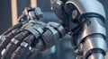 close-up of ai robots hand, ai robot hand on dark background, AI robot hand