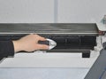Close up on Air Conditioner Cleaning with Brush Royalty Free Stock Photo