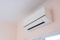 Close up air conditioner split type wall mounted in home room Royalty Free Stock Photo