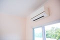 Close up air conditioner split type wall mounted in home room Royalty Free Stock Photo