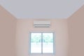 Close up air conditioner split type wall mounted in home room concepts of cool or heat or air cleaning filter and service repairin