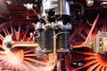 Close-up of an air pump and wheels of a steamer Royalty Free Stock Photo