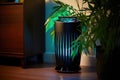 close-up of air purifier with glowing led indicator