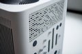 close-up of air purifier, with visible air being filtered