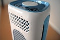 close-up of air purifier, with visible airflow and stream of purified air